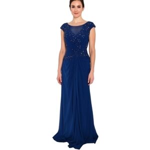 NWT Cinderella Navy Blue Maxi Dress with Rhinestones and Sequins Women's Mediumโ